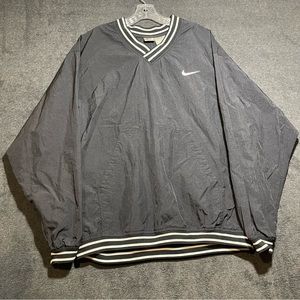 Vintage 90s Nike Black and White Track Windbreaker V-Neck Pullover Jacket Large